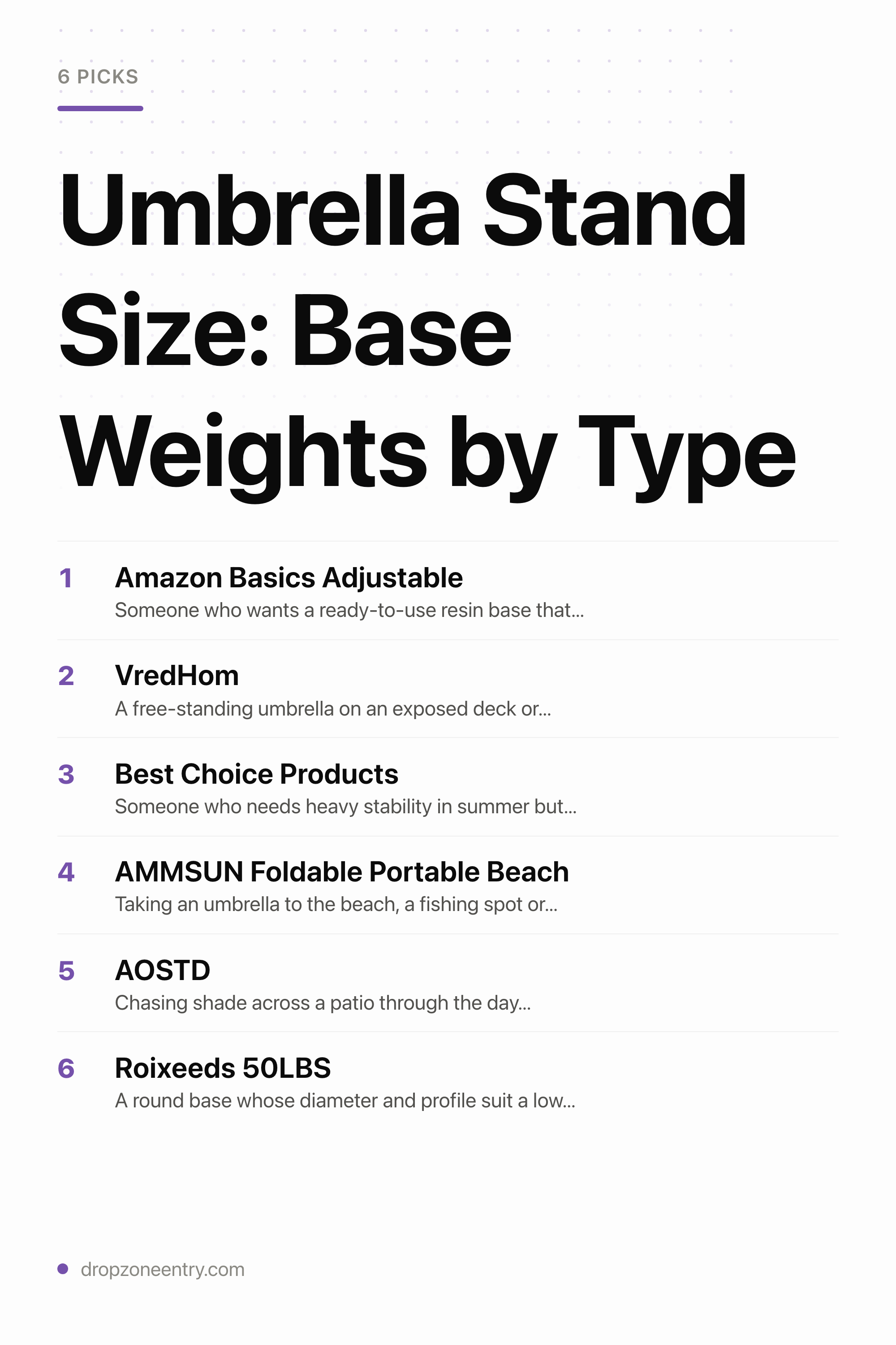 Umbrella Stand Size: Base Weights by Type — the picks, as a saveable list